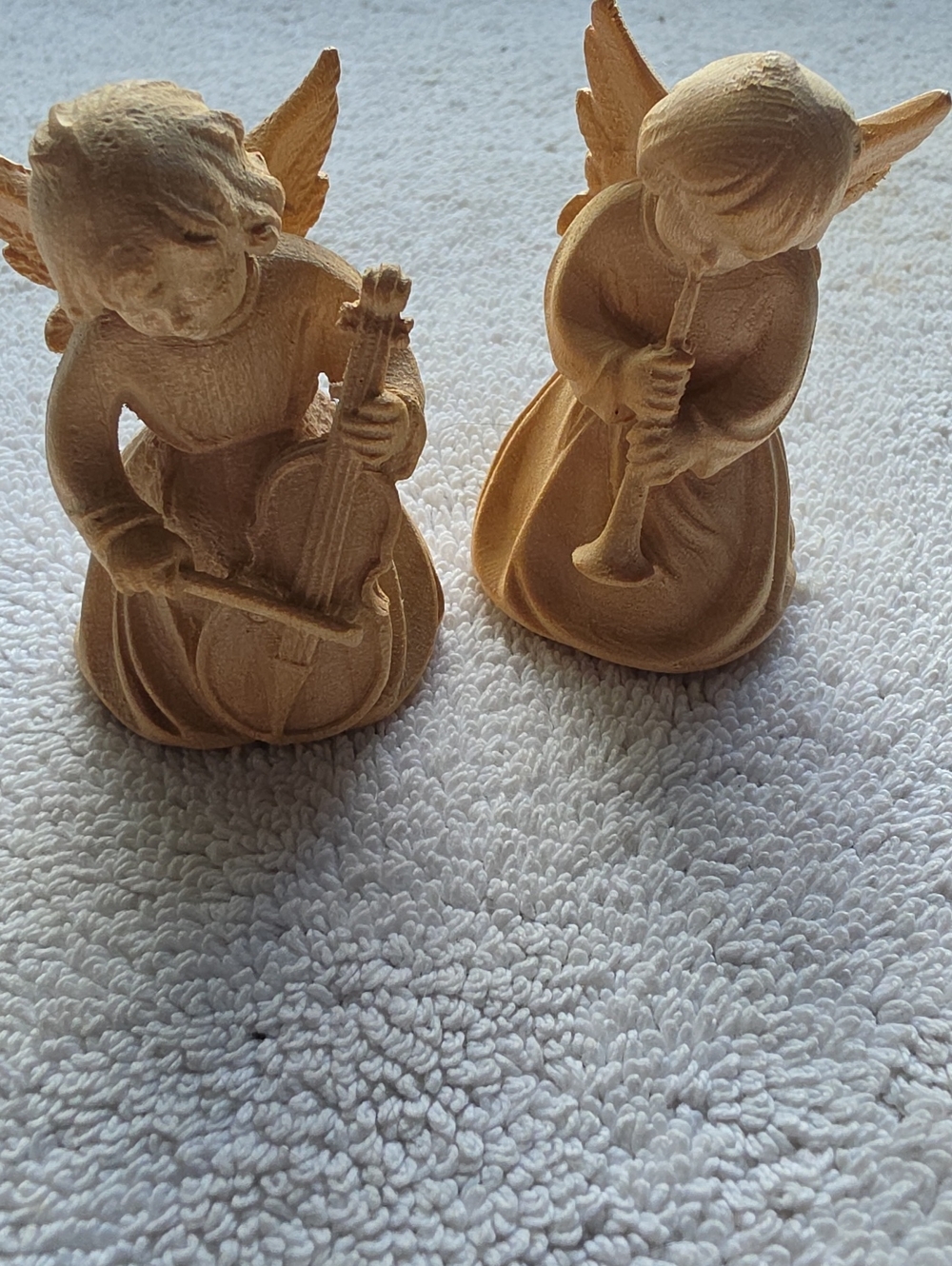 Set of 2 Miniture Hand Carved Angel Musician Figurines - Home Accents
